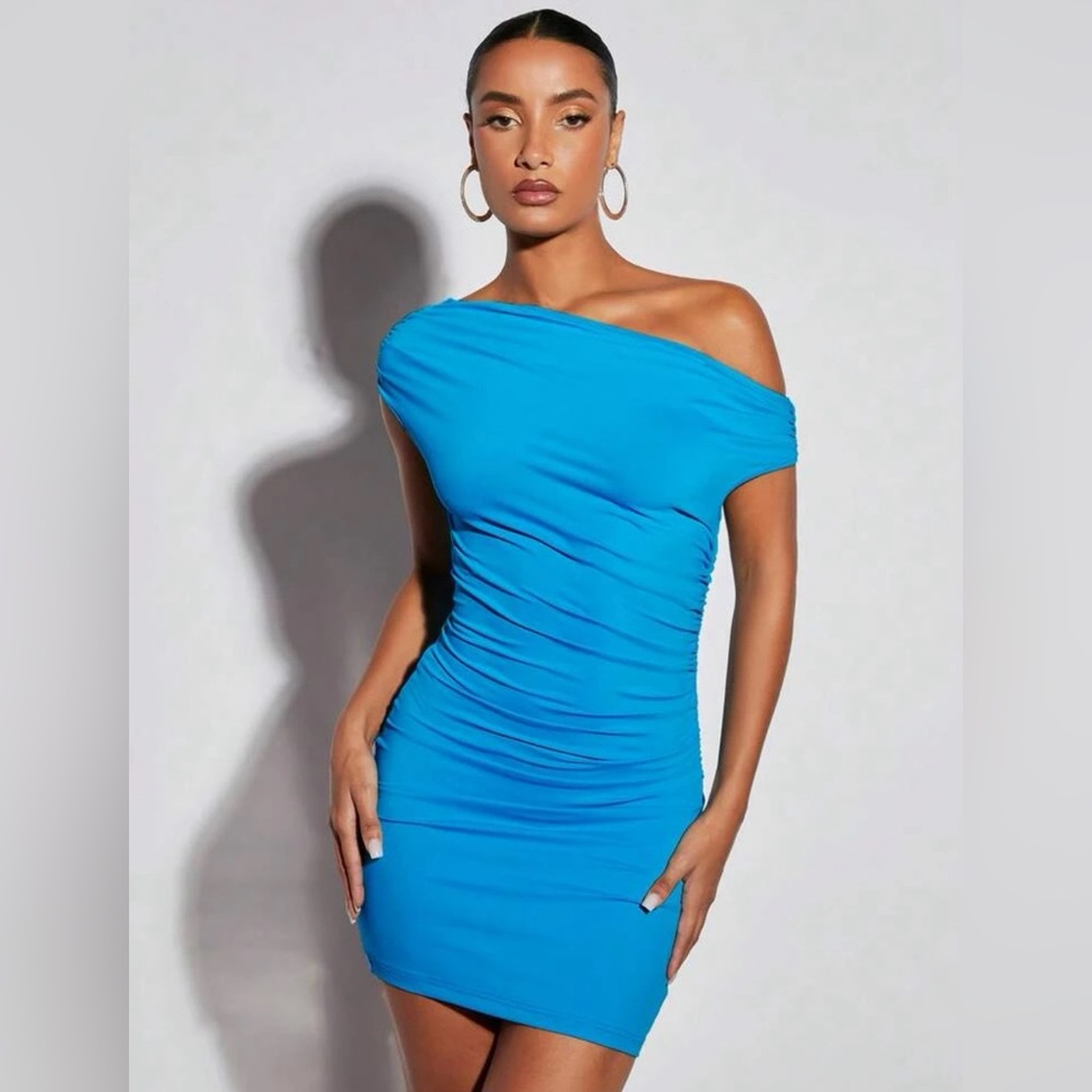 SHEIN asymmetrical neck ruched bodycon dress